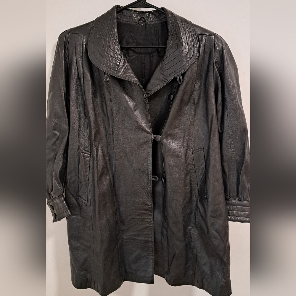 Elegant Black Leather Coat for Women